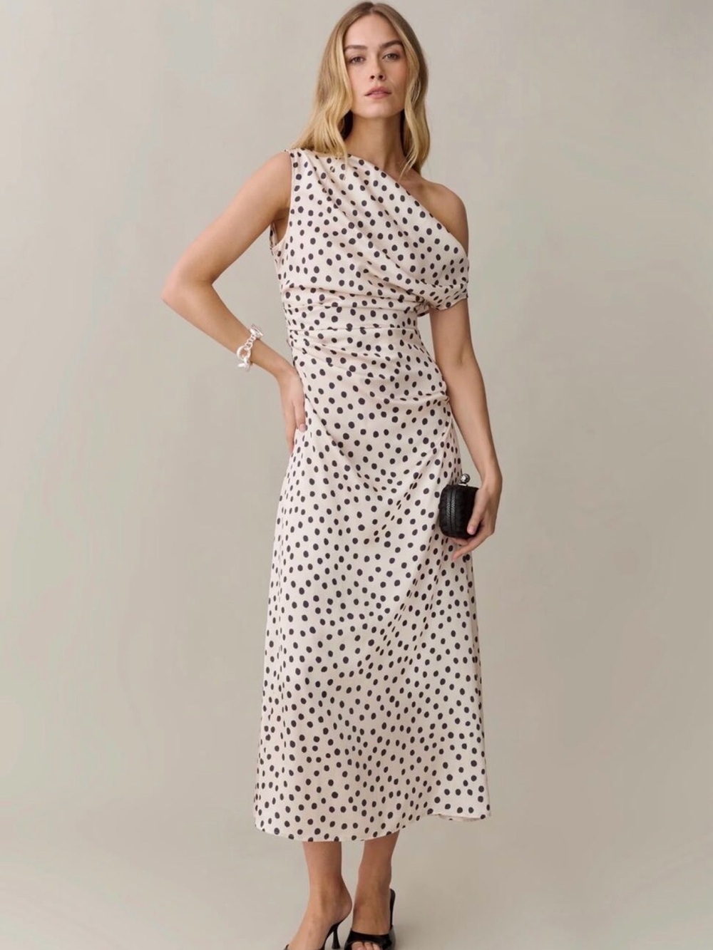 NWT O.P.T. Verity Polka Dot Dress Draped